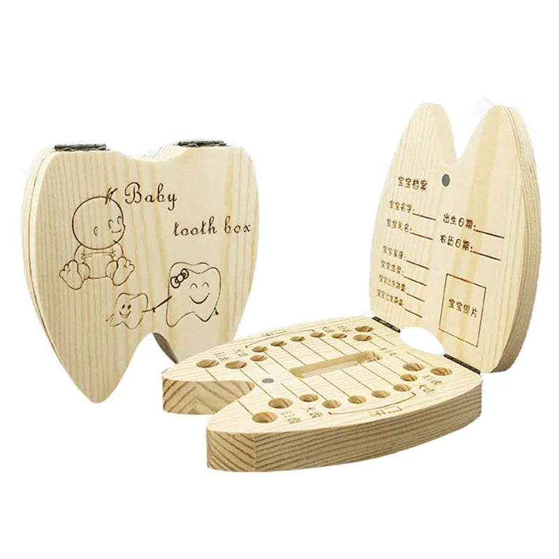 Baby Tooth Box English/Russian/French /Spanish Wooden Milk Teeth Organizer Storage Boys Girls Baby Souvenirs Gift