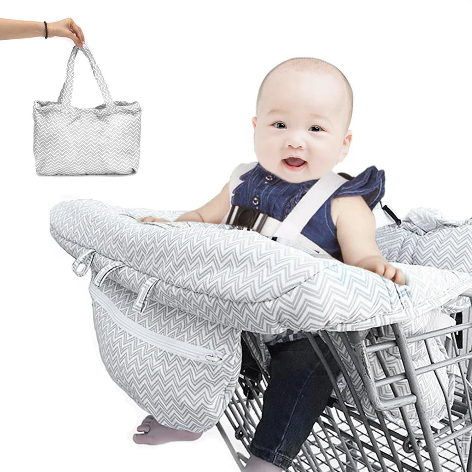 Foldable gray and white wave 2in1 baby shopping cart cover with cellphone Transparent Bag/Highchair cover for infant and toddler