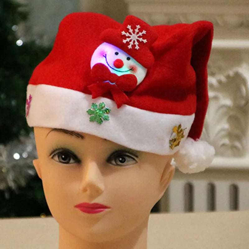 LED Christmas Hats Light Up Cap Santa Claus Hat Snowman Elk Xmas Hat for Children Adult Gift Decoration Photography Accessories