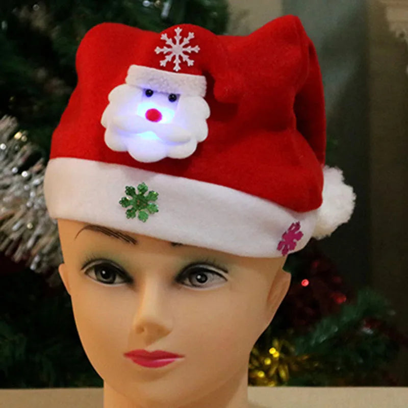 LED Christmas Hats Light Up Cap Santa Claus Hat Snowman Elk Xmas Hat for Children Adult Gift Decoration Photography Accessories