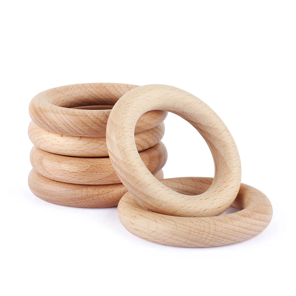 5pcs Beech Wooden Ring Food Grade 40/50/60/70mm DIY Bracelet Crafts Gift Teething Accessory Nursing Bangles Wooden Baby Teether