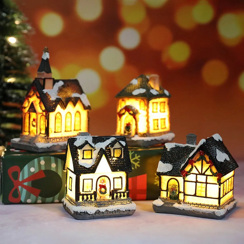 Brightness LED Light Up Small Village House Scene Christmas Decor Ornament For Home Decor Halloween New Year Navidad Pendant
