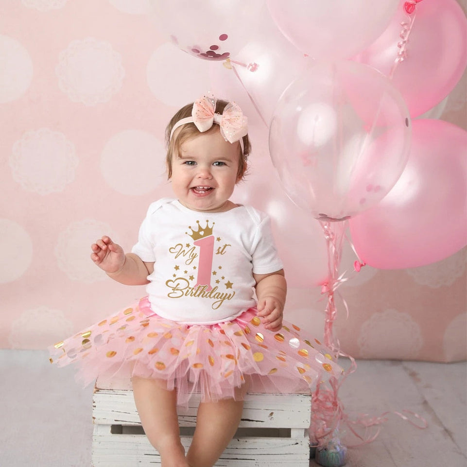 It's My 1st Birthday Baby Girl Birthday Party Dress Pink Tutu Cake Dresses + Romper Set Outfits Girls Summer Clothes Jumpsuit