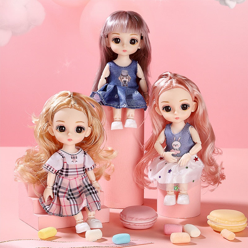 Doll Girl Toy Mini Doll Movable Joint Baby 3d Doll Beautiful Toys for Girls Clothes Dress Up 1/12 Fashion Doll 17cm Girls Gifts