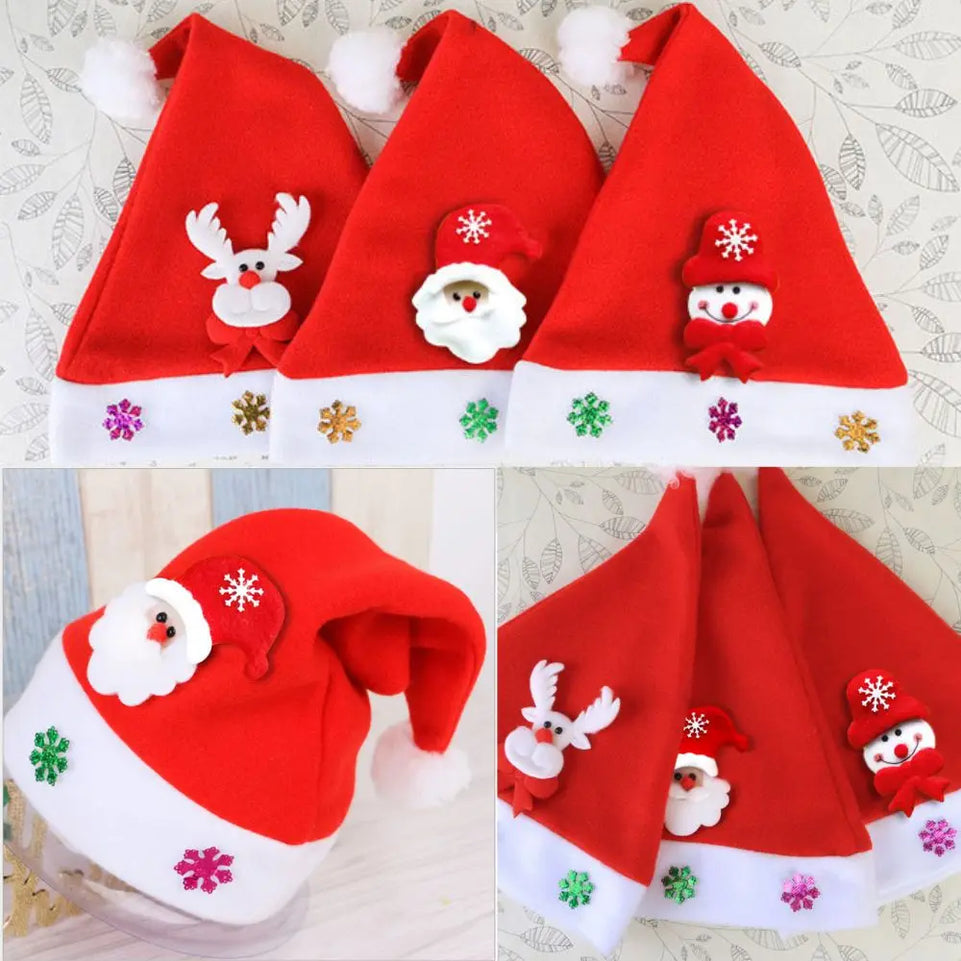Adults Kids Christmas Hats Non-woven Fabric Santa Claus Xmas Hats Cap Merry Christmas New Year Festival Party Decorations