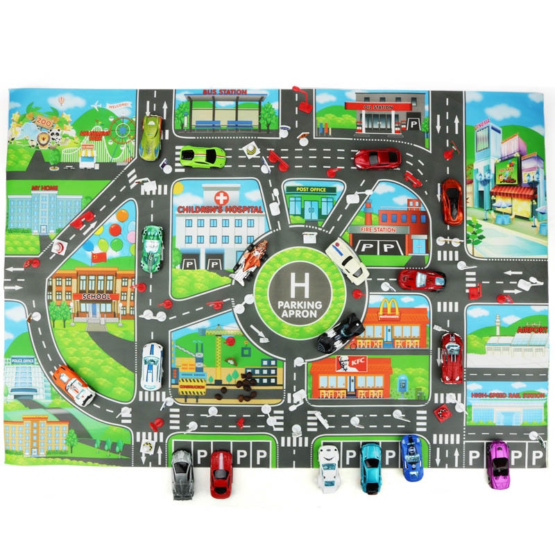 Road Mat Children Traffic Car Map Boy Girls Educational Toy Road Carpet Playmat For Baby Mats Cartoon City Rug Kids Toys Games