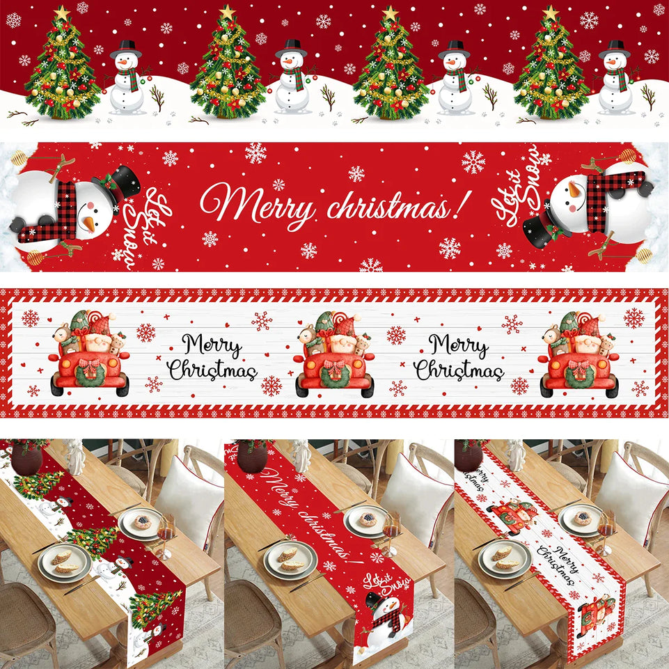 Christmas Polyester Table Runner Merry Christmas Decoration For Home 2023 Xmas Gifts Navidad Noel New Year 2024 Natal Tablecloth